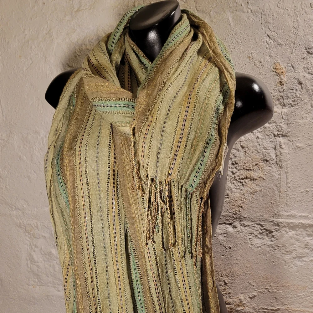 Christian Livingston Collection Woven (Cotton?) Oblong Striped Fringe Scarf